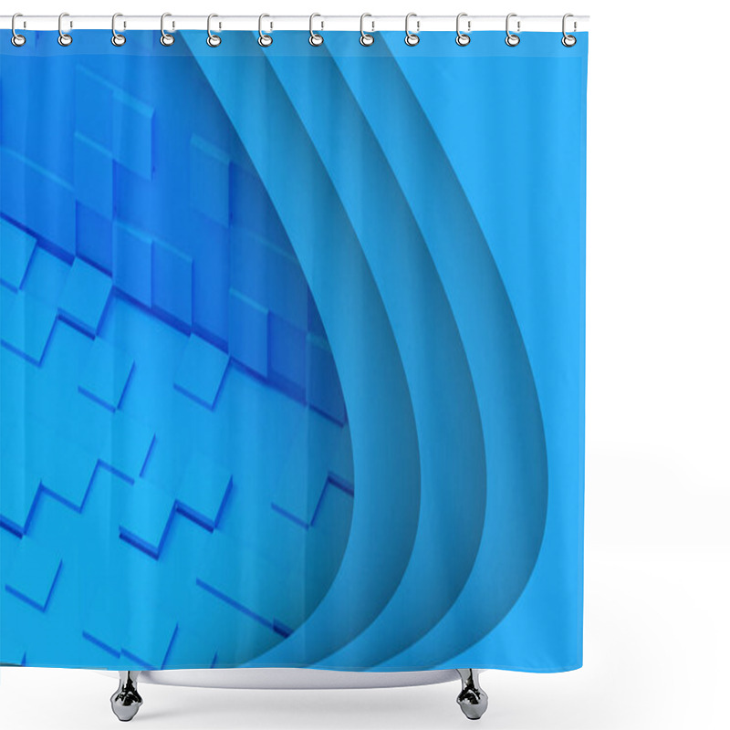 Personality  Abstract Geometric Digital Pattern And Random Square Shapes On Blue Monotone Background - 3d Rendering Shower Curtains