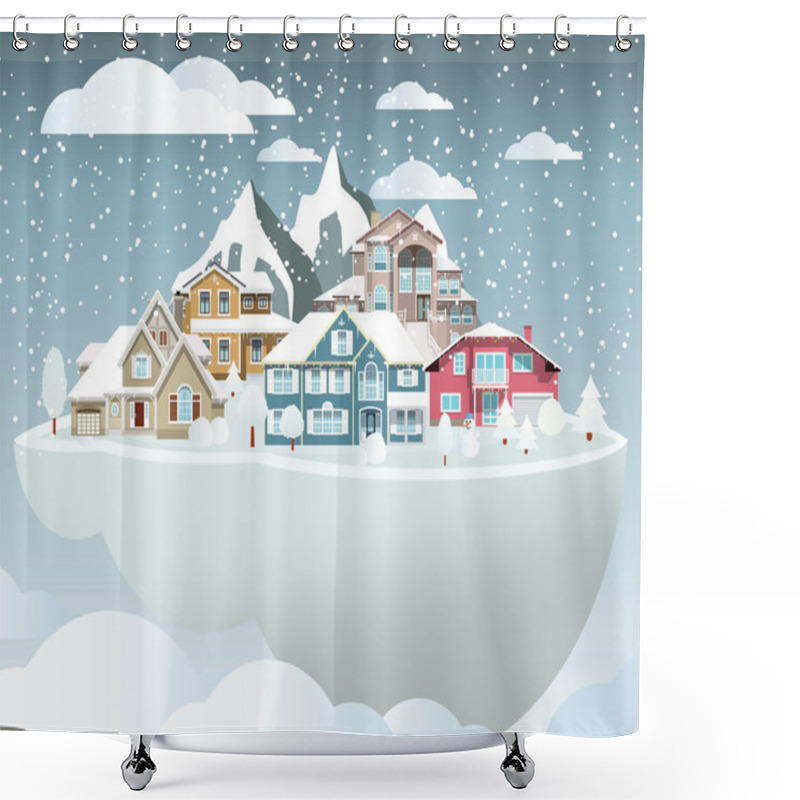 Personality  Flying Island (village In Winter) Shower Curtains