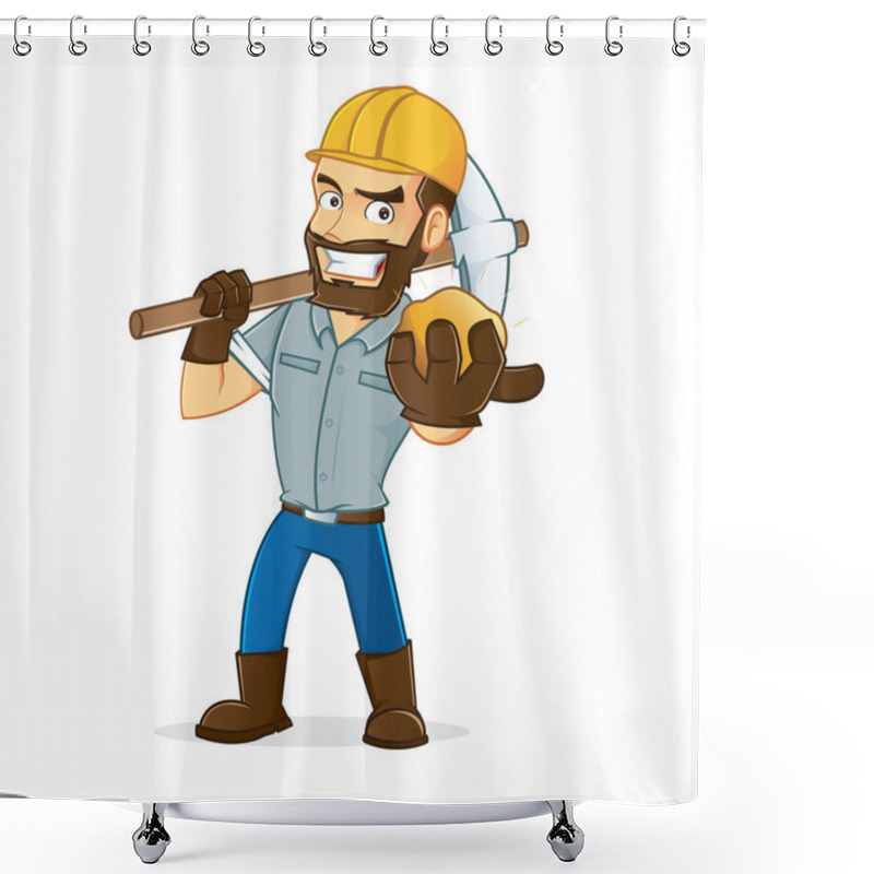 Personality  Miner Holding Gold And Carrying Pickax Shower Curtains