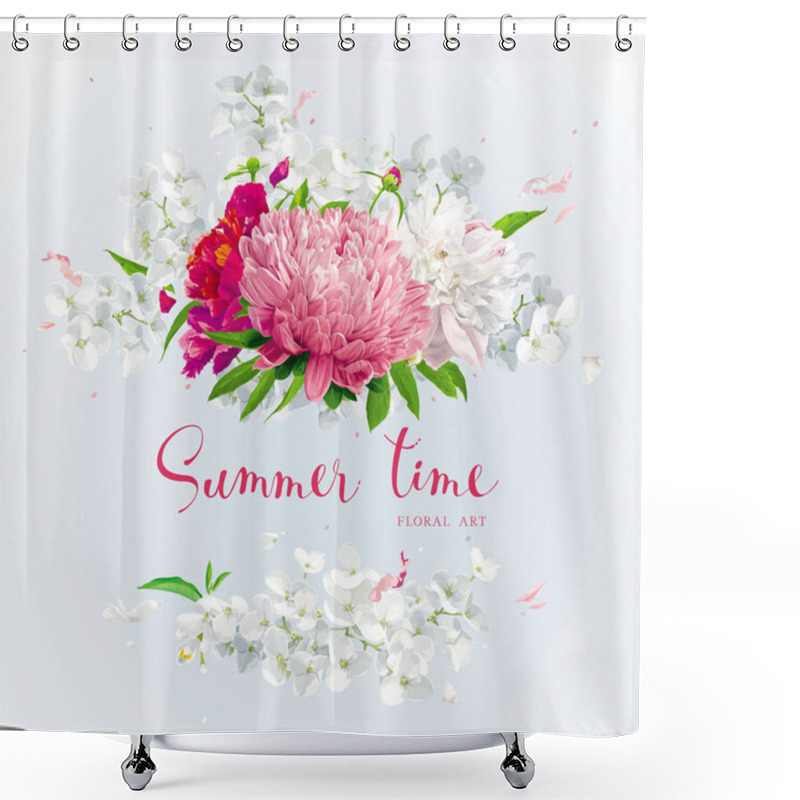 Personality  Pink, Red And White Summer Flowers Gretting Card Shower Curtains