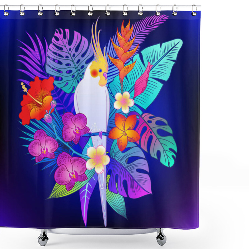 Personality  Beautiful Tropical Exotic Parrot Bird. Vector Illustration. Shower Curtains