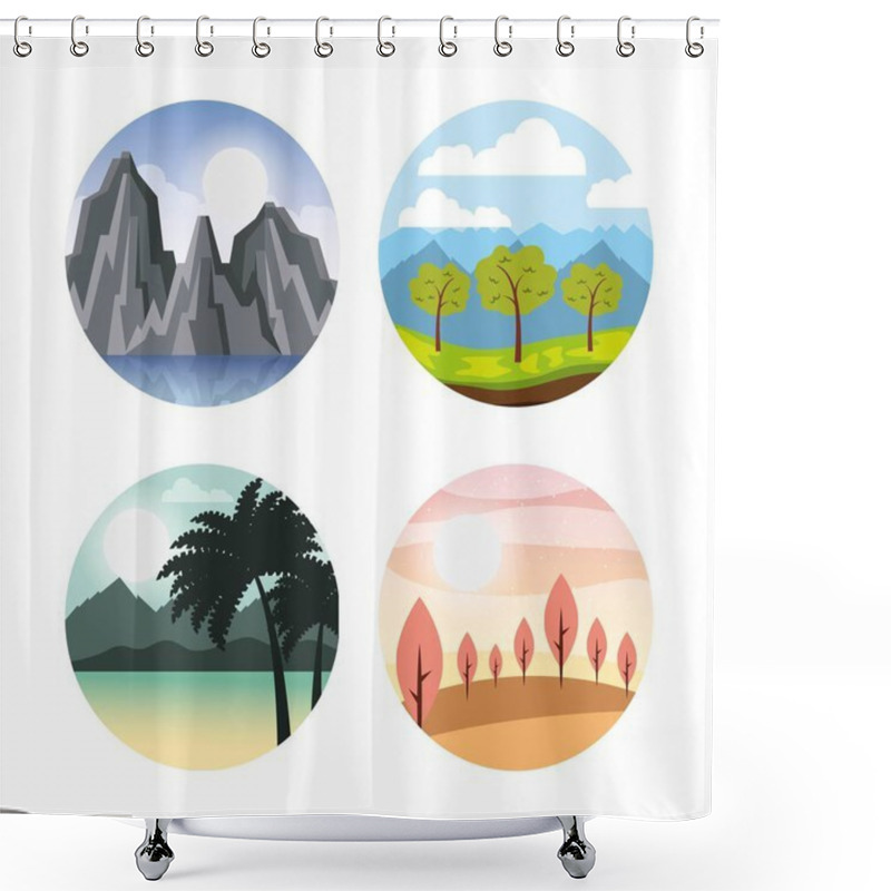 Personality  Icons Set Landscape Shower Curtains