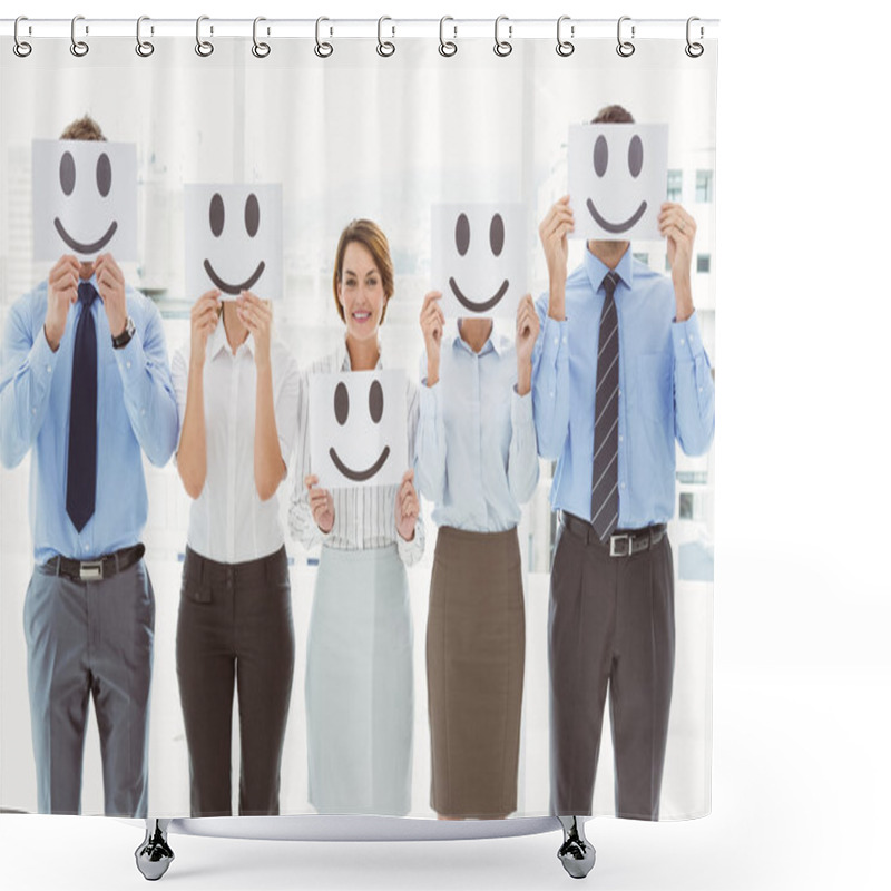 Personality  Business People Holding Happy Smileys Shower Curtains