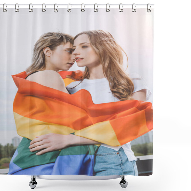 Personality  Homosexual Couple With Lgbt Flag  Shower Curtains