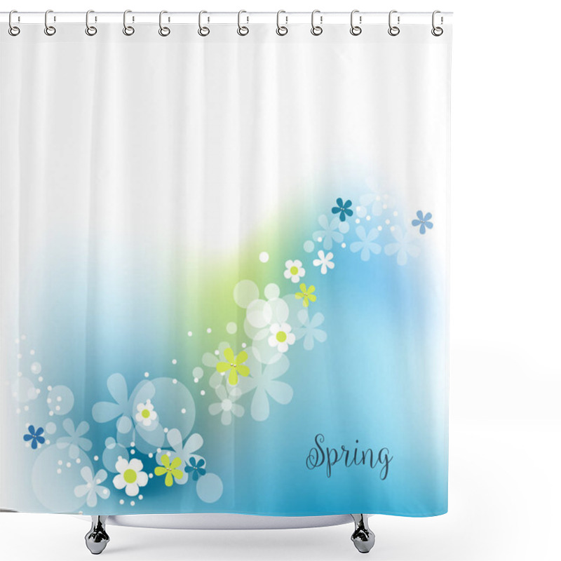 Personality  Spring Decoration, Cute Flowers Over Blue And White Background Shower Curtains