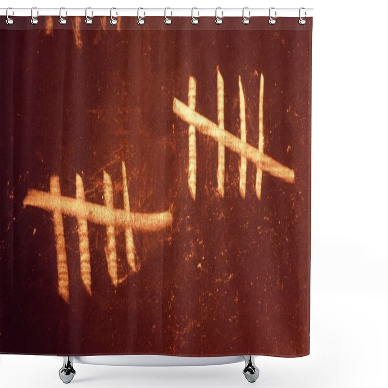 Personality  Tally Marks On A Dark Wall Symbolizing Passage Of Time Or Days Shower Curtains