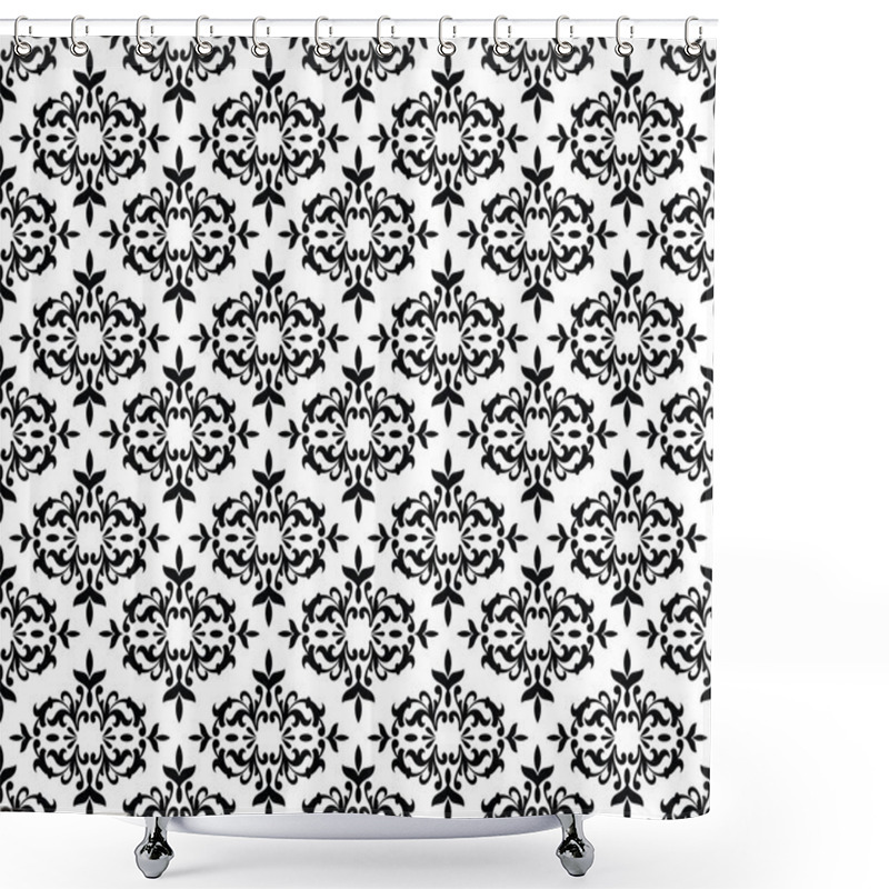 Personality  Black And White Seamless Floral Wallpaper Pattern Shower Curtains