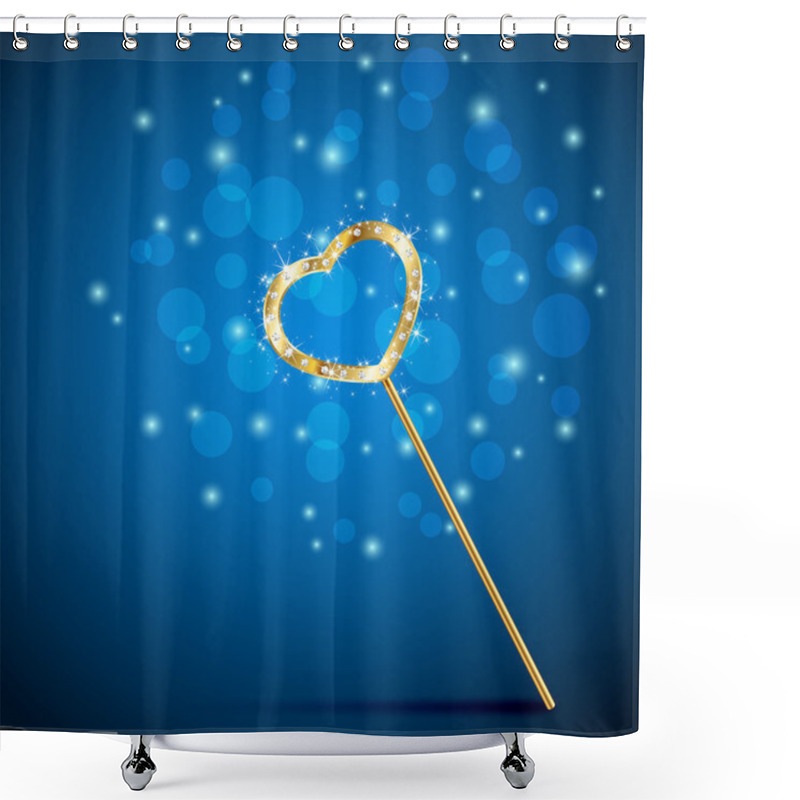 Personality  Magic Wand With Heart On Blue Background Shower Curtains