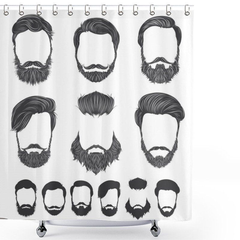 Personality  Hairstyle And Beard Hipster Fashion, Set Vector Illustrations Shower Curtains