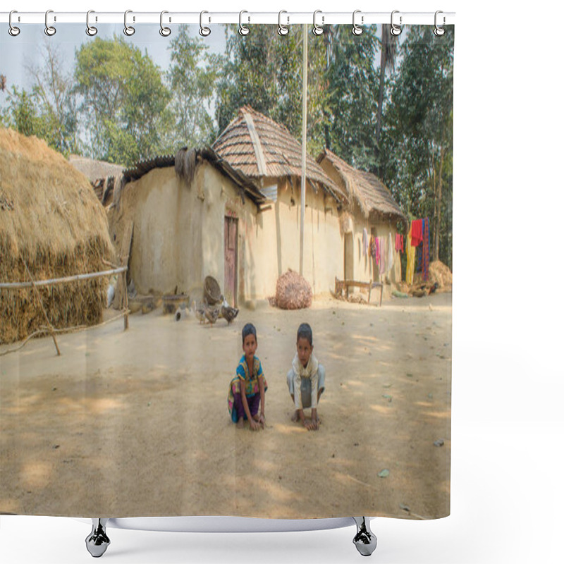 Personality  Village, Bullock, Cow, Mud House, Woman, Villager, Village House Shower Curtains