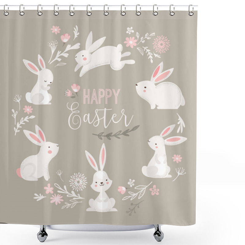 Personality  Easter Design With Cute Banny And Text, Hand Drawn Illustration Shower Curtains