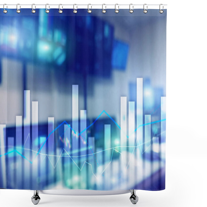 Personality  Financial Graphs And Charts On Blurred Business Center Background. Invesment And Trading Concept. Shower Curtains