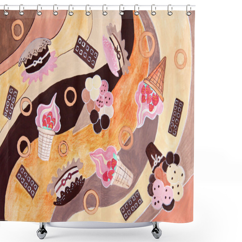 Personality  Food Abstract Painting With Sweet Cakes. Shower Curtains