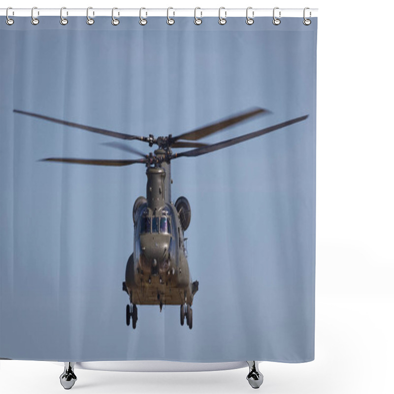 Personality  RAF Chinook Helicopter In Flight Shower Curtains