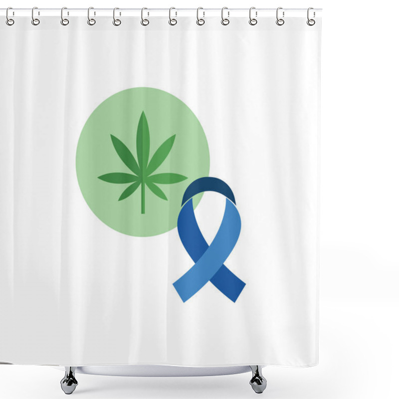 Personality  Green Cannabis Leaf Next To Blue Awareness Ribbon For Medical Marijuana. Suitable For Health Articles, Medical Websites, And Cannabis Industry. Shower Curtains