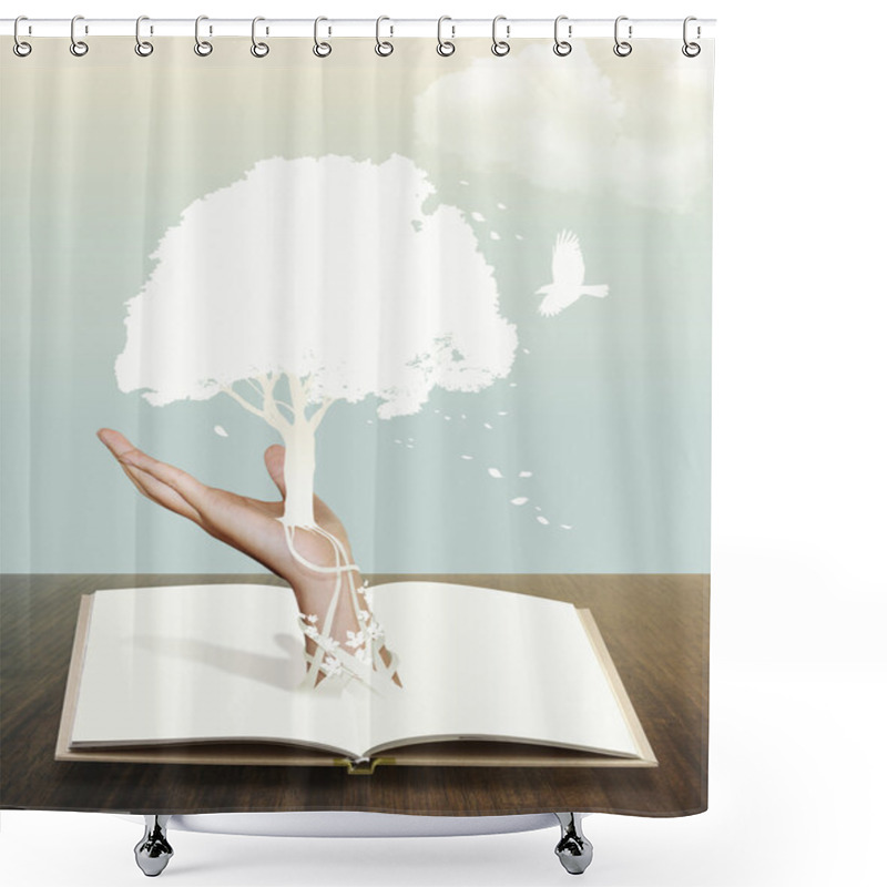 Personality  Book With Paper Cut Save World Concept Shower Curtains