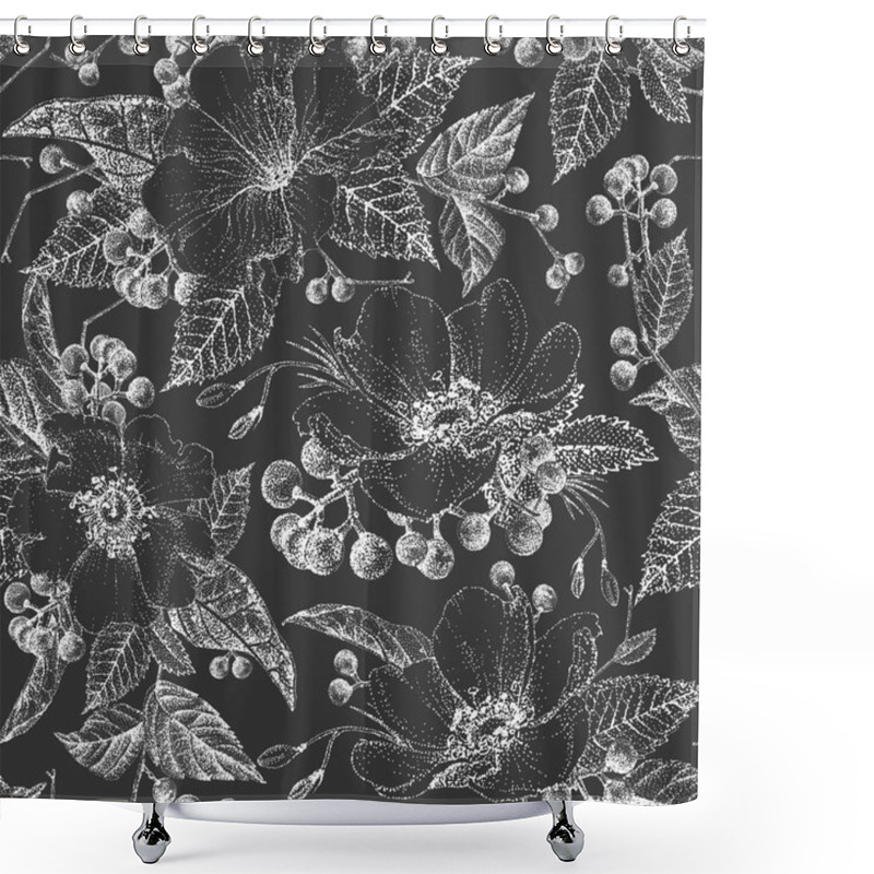 Personality  Seamless Pattern With Wildflowers. Black And White. Shower Curtains