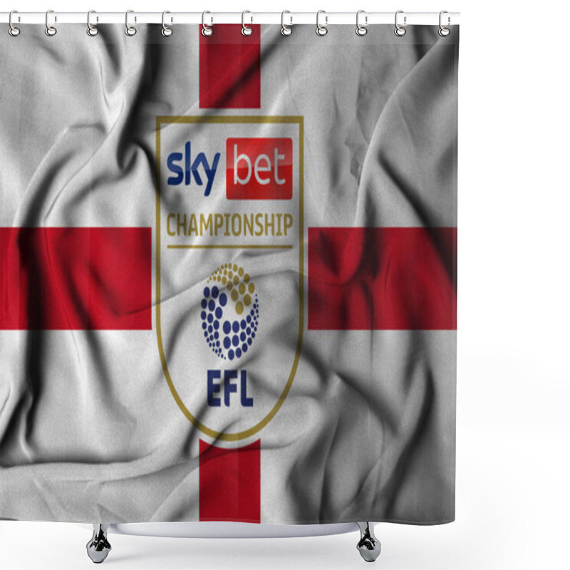 Personality  Pringsewu, Lampung October 23, 2024; Selective Focus Logo Flag Texture Background Premier League Championship Elimination. 3d Illustration Shower Curtains