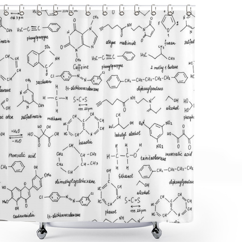 Personality  Organic Compounds. Seamless Texture. Sketch Of The School Blackboard With The Chemestry Organic Compound. Organic Chemistry. Shower Curtains