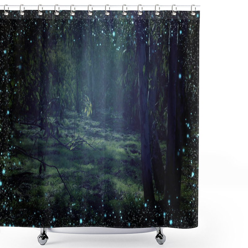 Personality  Abstract And Magical Image Of Firefly Flying In The Night Forest. Fairy Tale Concept Shower Curtains