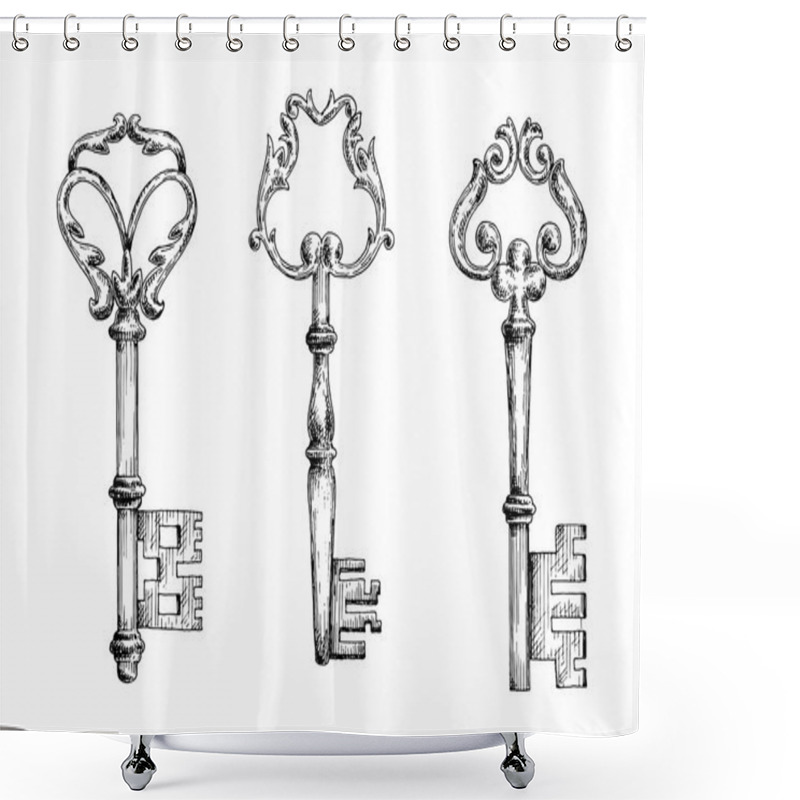 Personality  Old Key Sketletons In Sketch Style Shower Curtains