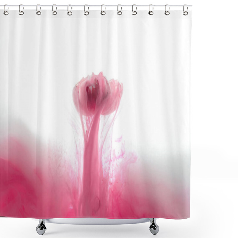 Personality  Close Up View Of Pink Flower And Ink Splash Isolated On White Shower Curtains