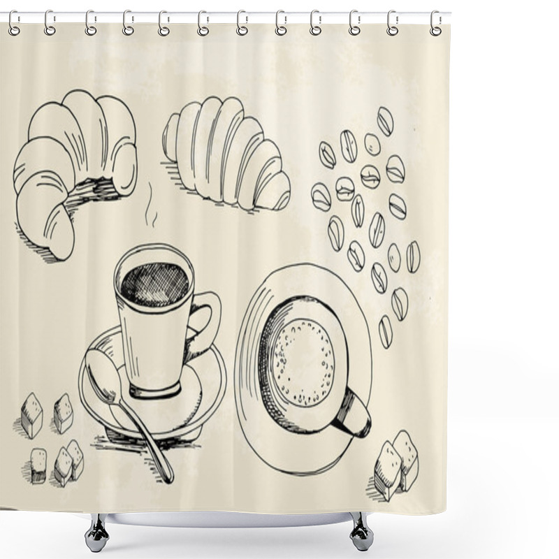 Personality  Set Of Doodles, Hand Drawn Rough Simple Coffee Theme Sketches, V Shower Curtains