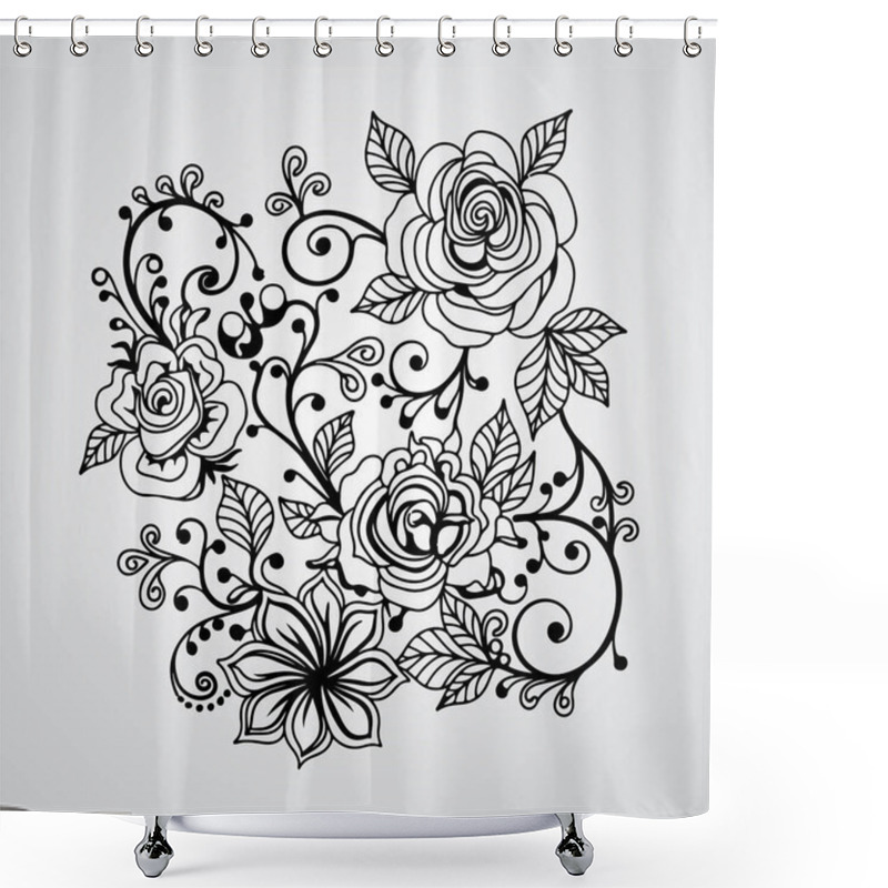 Personality  A Hand Drawn Illustration Floral Ornament With Flowers And Leaves Shower Curtains