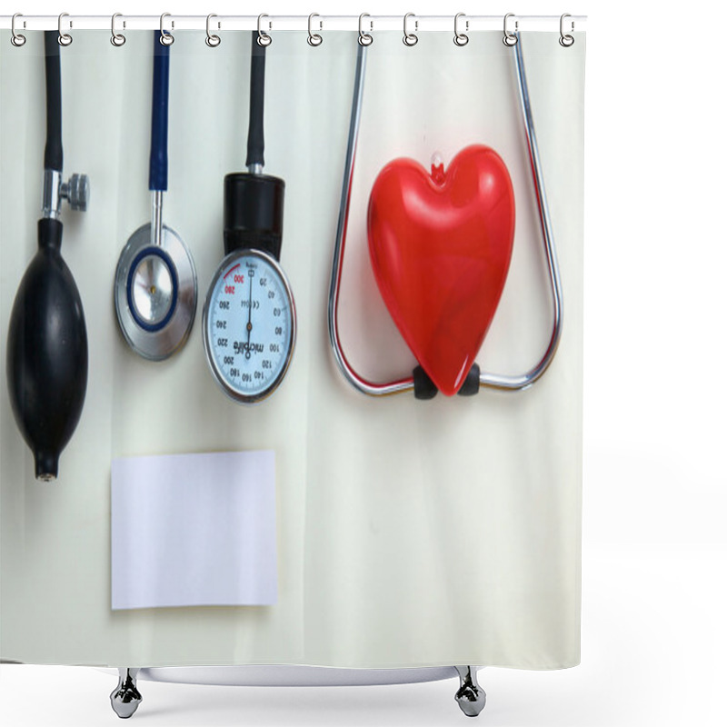 Personality  Blood Pressure Meter Medical Equipment Isolated On White Shower Curtains