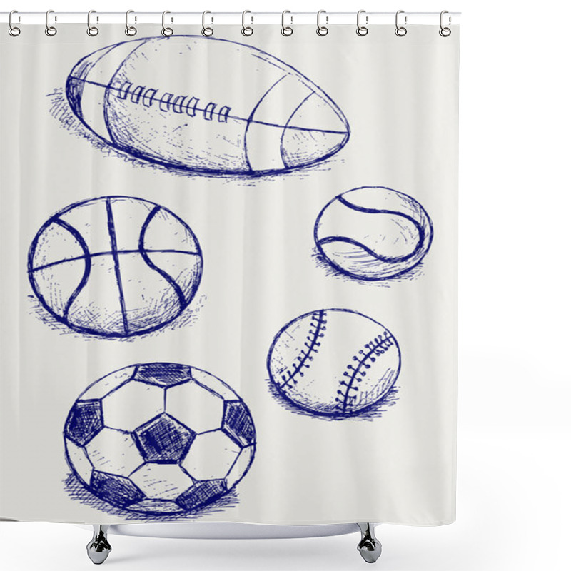 Personality  Set Sport Balls Shower Curtains