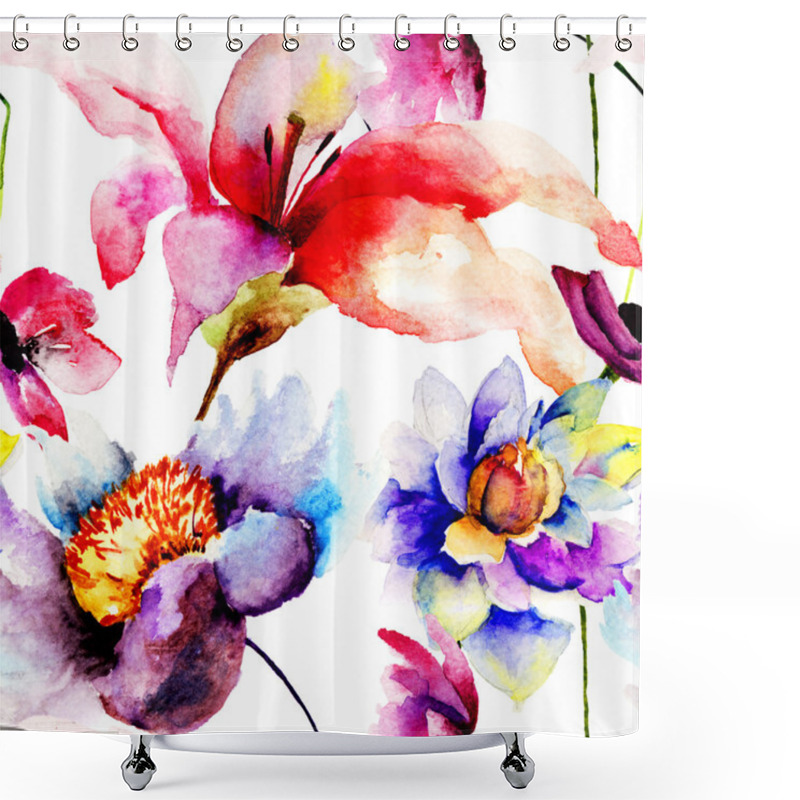 Personality  Seamless Wallpaper With Flowers Shower Curtains