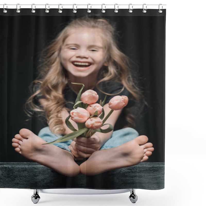 Personality  Little Girl With Tulips Shower Curtains