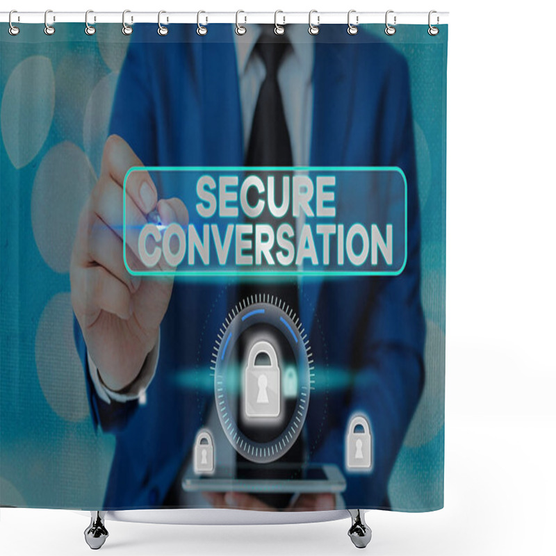 Personality  Handwriting Text Writing Secure Conversation. Concept Meaning Secured Encrypted Communication Between Web Services. Shower Curtains