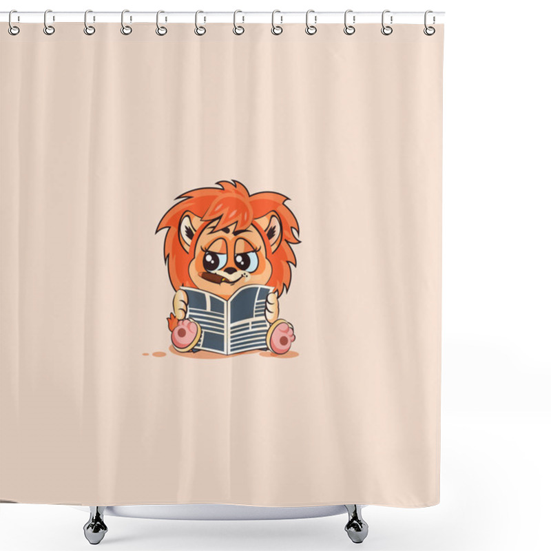 Personality  Lion Sticker Emoticon With Cigar Reading Newspaper Shower Curtains