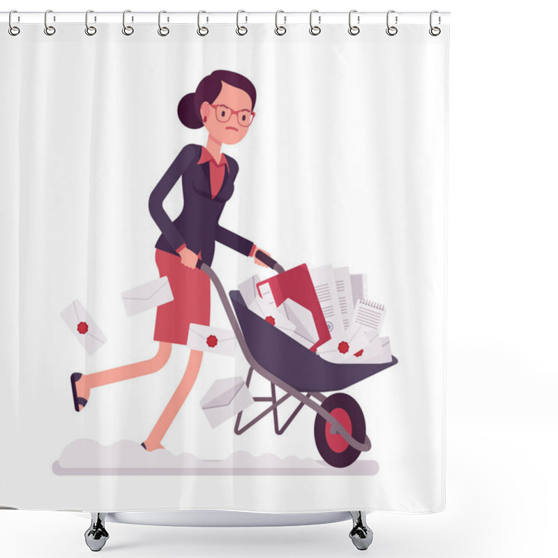 Personality  Businesswoman Pushing A Wheelbarrow Full Of Paper Shower Curtains