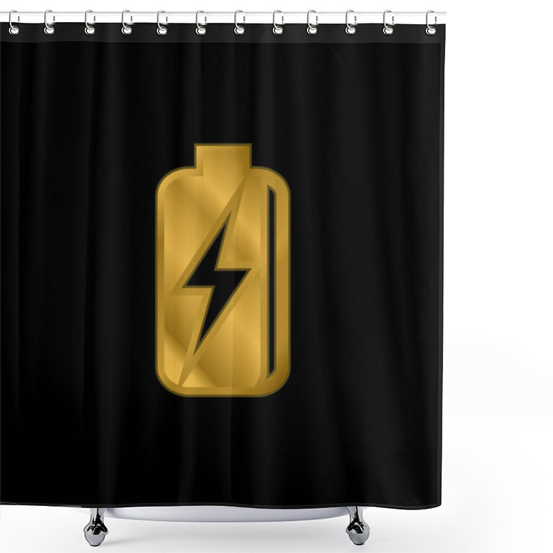 Personality  Battery With Bolt Symbol Gold Plated Metalic Icon Or Logo Vector Shower Curtains