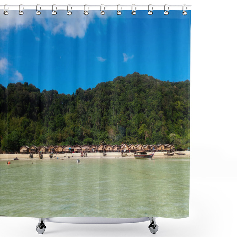 Personality  Surin Islands, Phang Nga, Thailand - January 3, 2016: Wooden House Of Moken Village Of The Thai Sea Gypsies. Fisherman Village Ko Surin Marine National Park, Andaman Sea, North Phuket. Shower Curtains