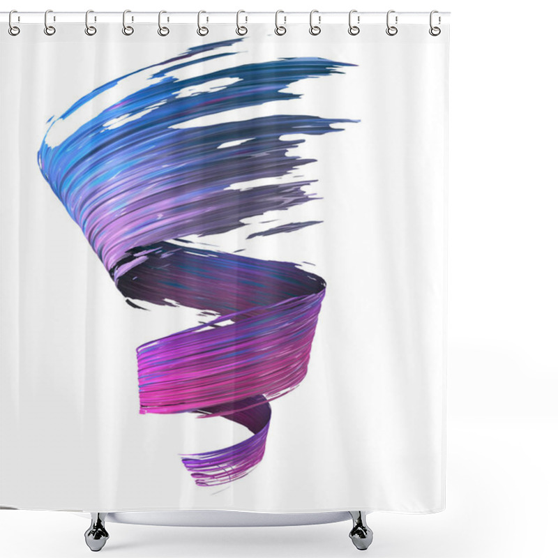 Personality  Colorful Blue, Violet And Magenta 3D Brush Paint Stroke Swirl Isolated On White Background. 3D Rendering. Colorful Joyful Design. Color Oil Paint Curved Smear. Shower Curtains