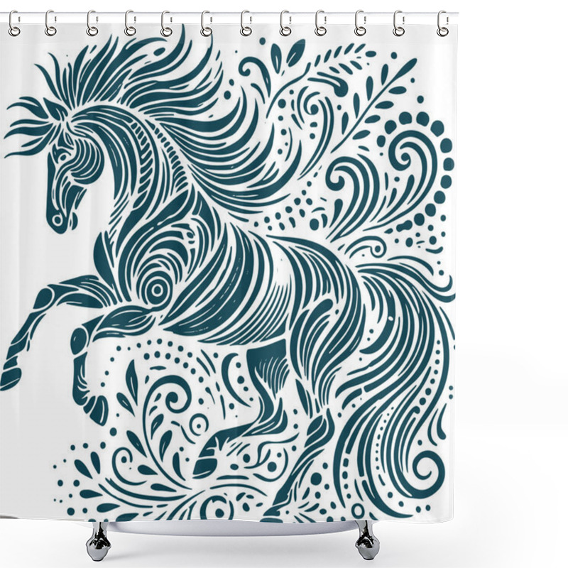 Personality  Intricate Stylized Horse In Decorative Line Art Design Shower Curtains