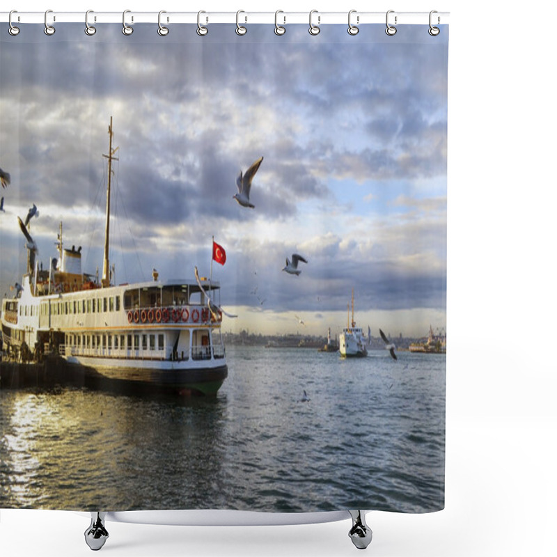 Personality  Ferries In Istanbul And The Seagulls Shower Curtains