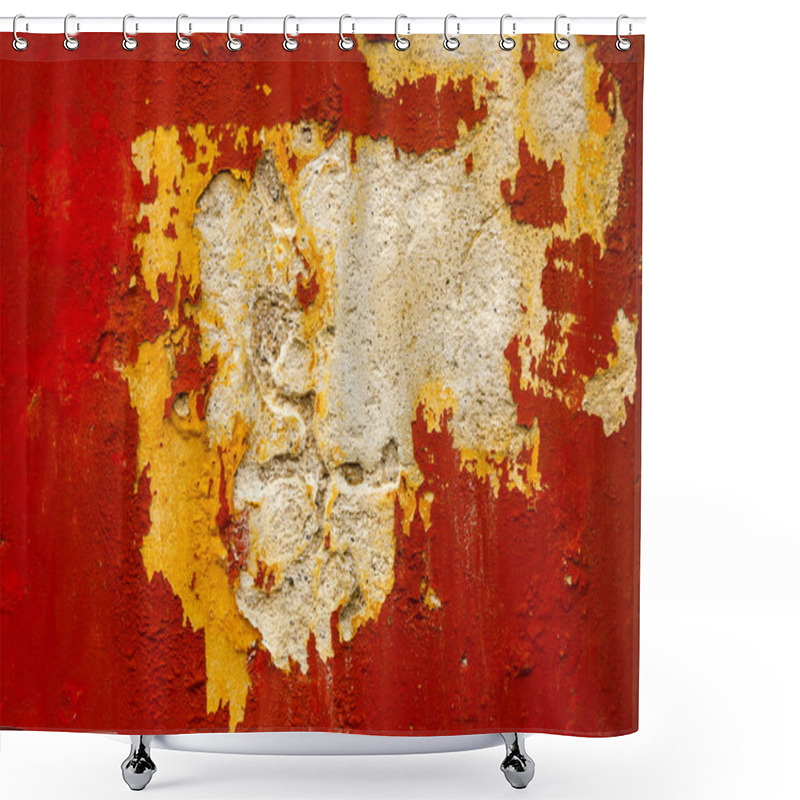 Personality  Textures Generated In Paintings On Walls Exposed To The Elements In The Colonial City Of La Antigua Guatemala, Detail Accidental Public Abstract Art. Shower Curtains