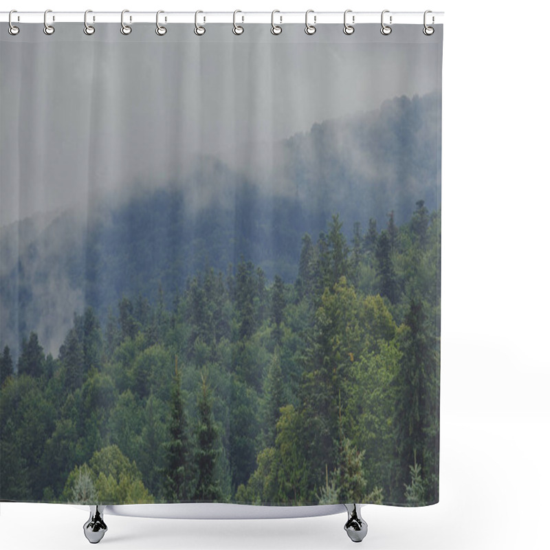 Personality  View Of Mountain Forest Landscape Under Sunlight In The Middle Of The Summer With Heavy Blue Sky As A Background.  Shower Curtains