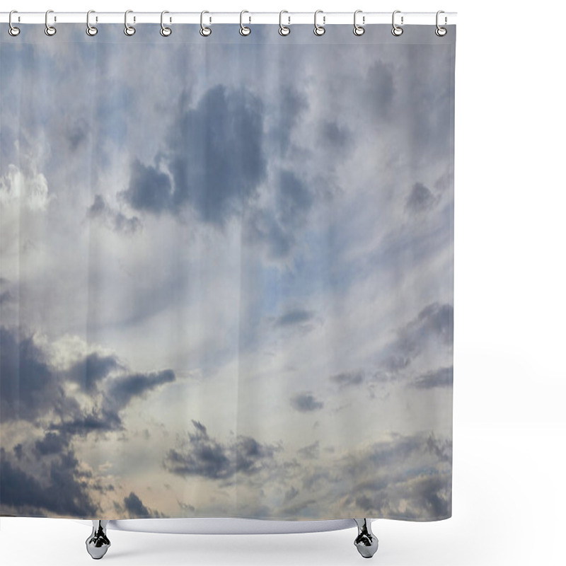 Personality  Blue Clouds On Blue Sky Background And Sun Rays Shower Curtains