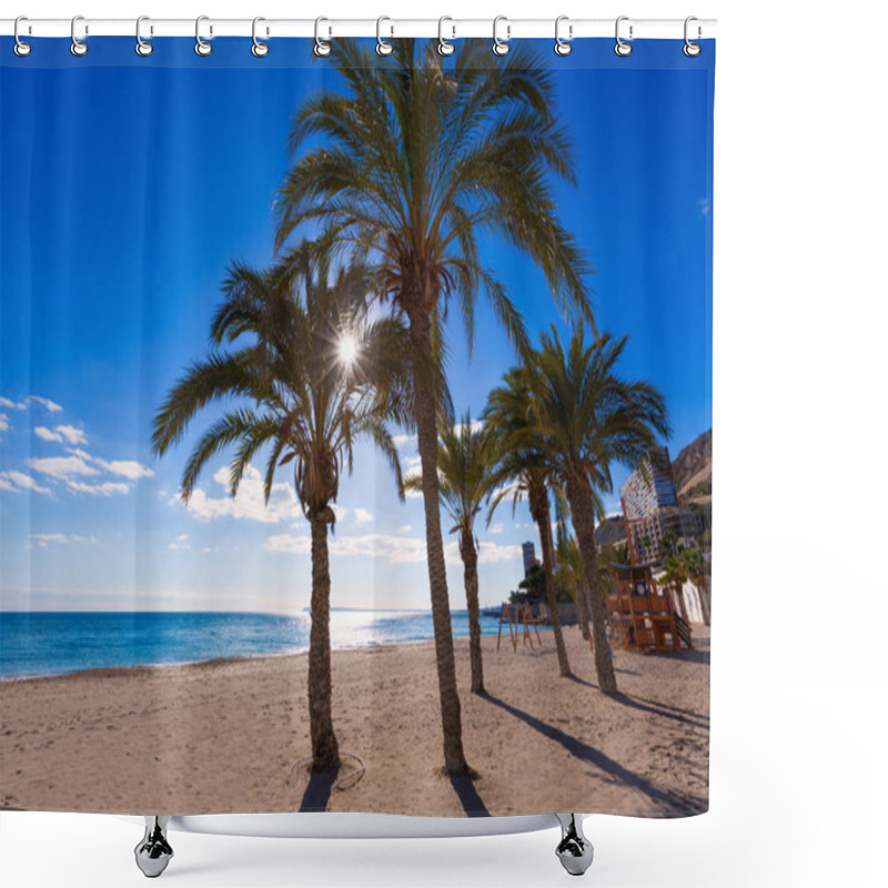 Personality  Alicante San Juan Beach Of La Albufereta With Palms Trees Shower Curtains