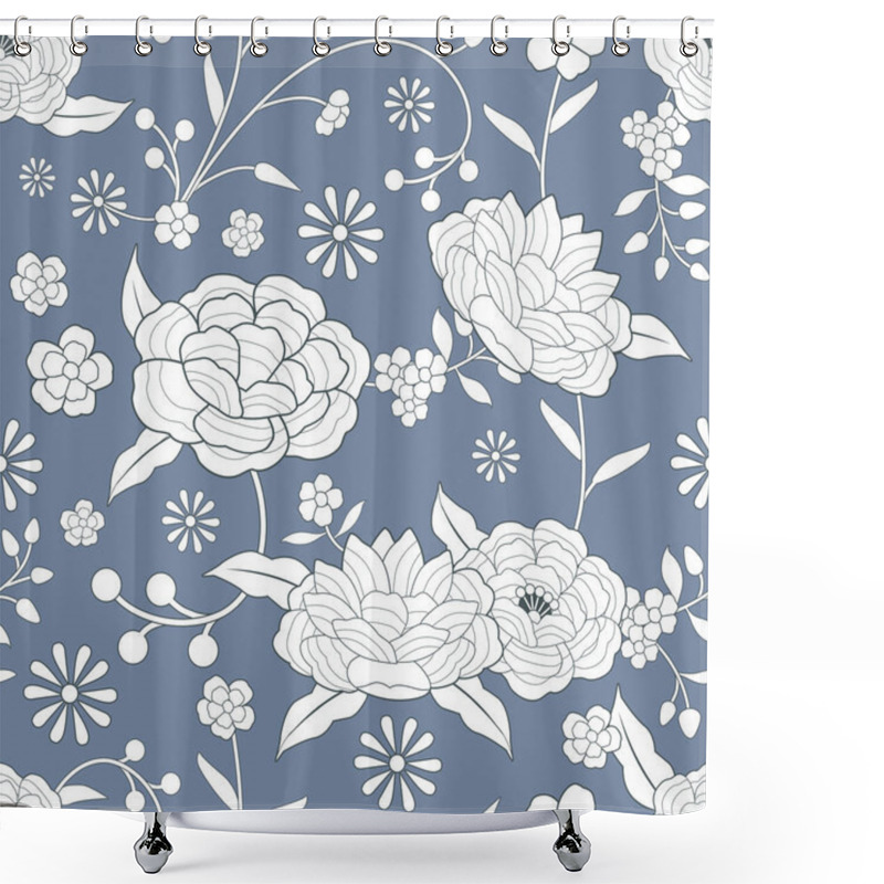 Personality  Seamless Floral Pattern Based On The Embroidered Flowers Of Oriental Shawl Shower Curtains