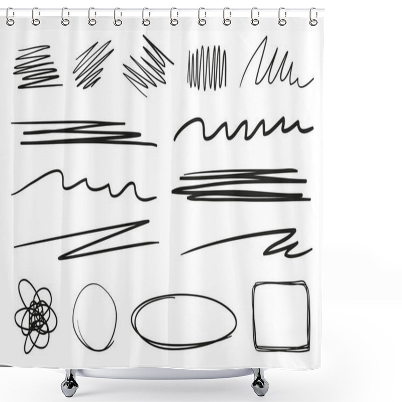 Personality  Hand Drawn Underlines On White. Abstract Backgrounds With Array Of Lines. Stroke Chaotic Shapes. Black And White Illustration. Sketchy Elements For Posters And Flyers Shower Curtains