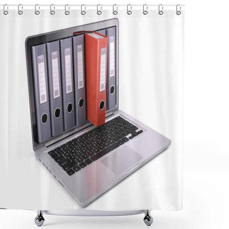 Personality  Ring Binders, File Folders Inside The Screen Of Laptop Isolated On White. 3d Render Shower Curtains