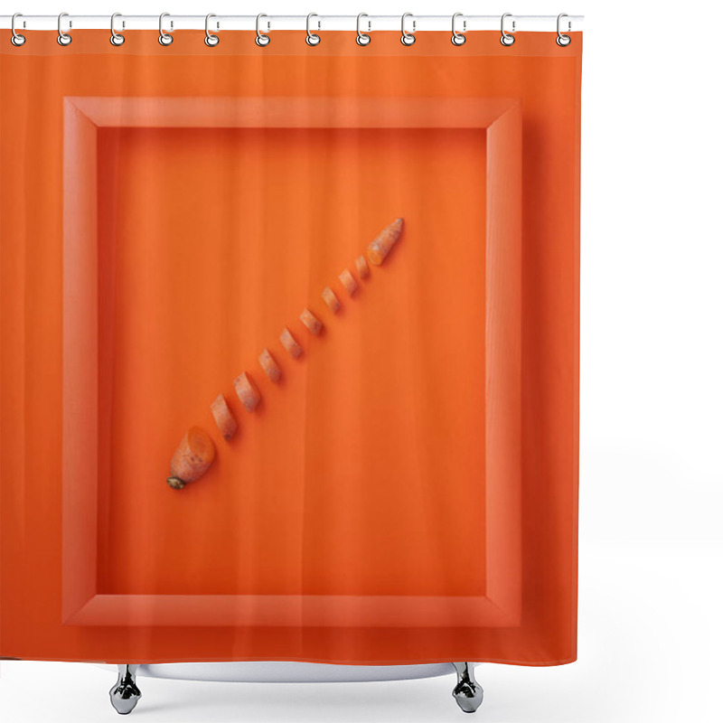 Personality  Chopped Carrot In Wooden Picture Frame On Orange Background Shower Curtains