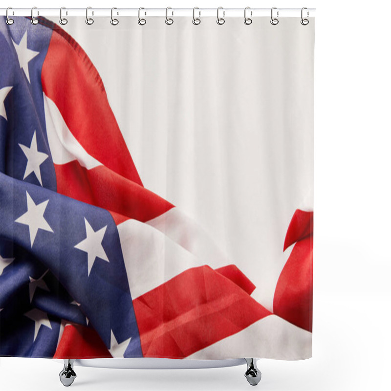 Personality  Top View Of Crumpled Stars And Stripes On White Background With Copy Space Shower Curtains