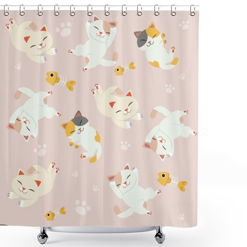 Personality  Sleeping Cats Seamless Pattern, Simply Vector Illustration Shower Curtains